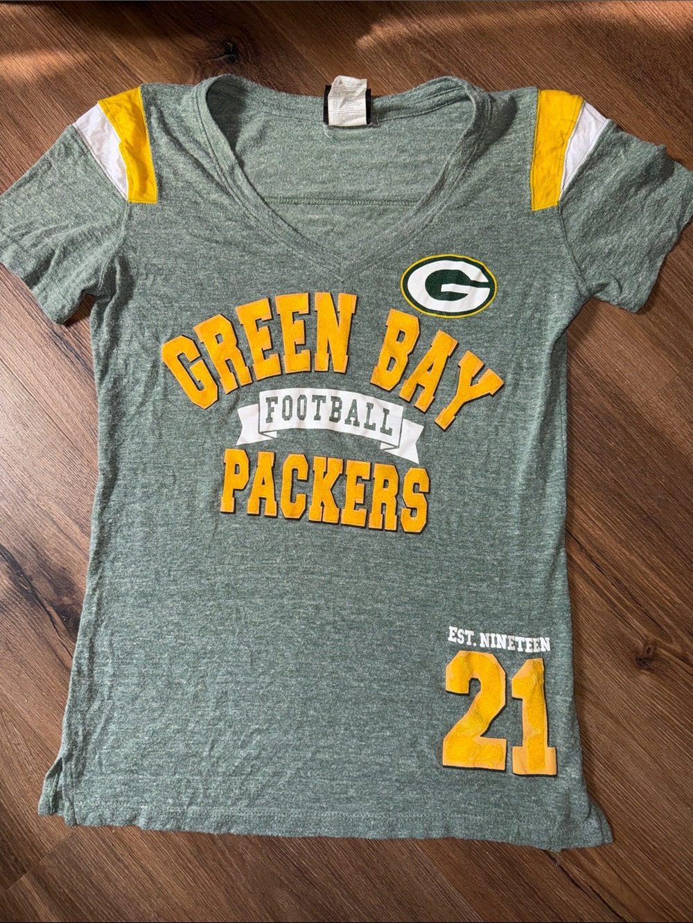 NFL V-Neck Tee - Green with Yellow Accents